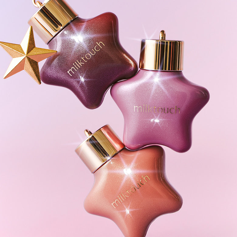 MILK TOUCH Ornament Prism Shine Pearl Gloss, déco étoiles brillantes violet rosé, marque Milk Touch, fond pastel