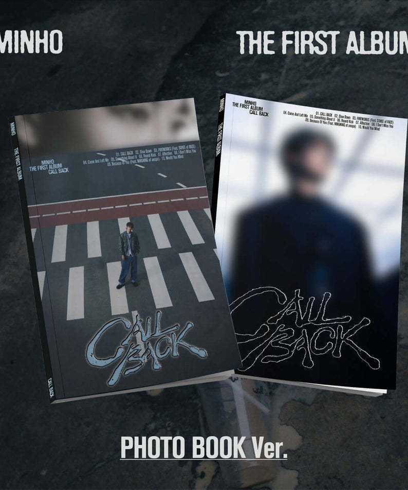 MINHO - 1st Album [CALL BACK] (Photo Book Ver.) (Random 1 of 2) - Album Kpop : photo books sur fond sombre