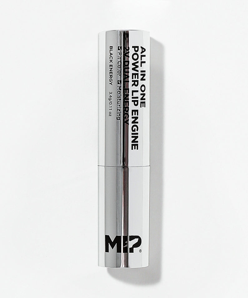 MIP All-in-One Power Lip Enging Color Lip Balm 3.4g de la marque MIP, tube argenté sur fond blanc, vue produit.