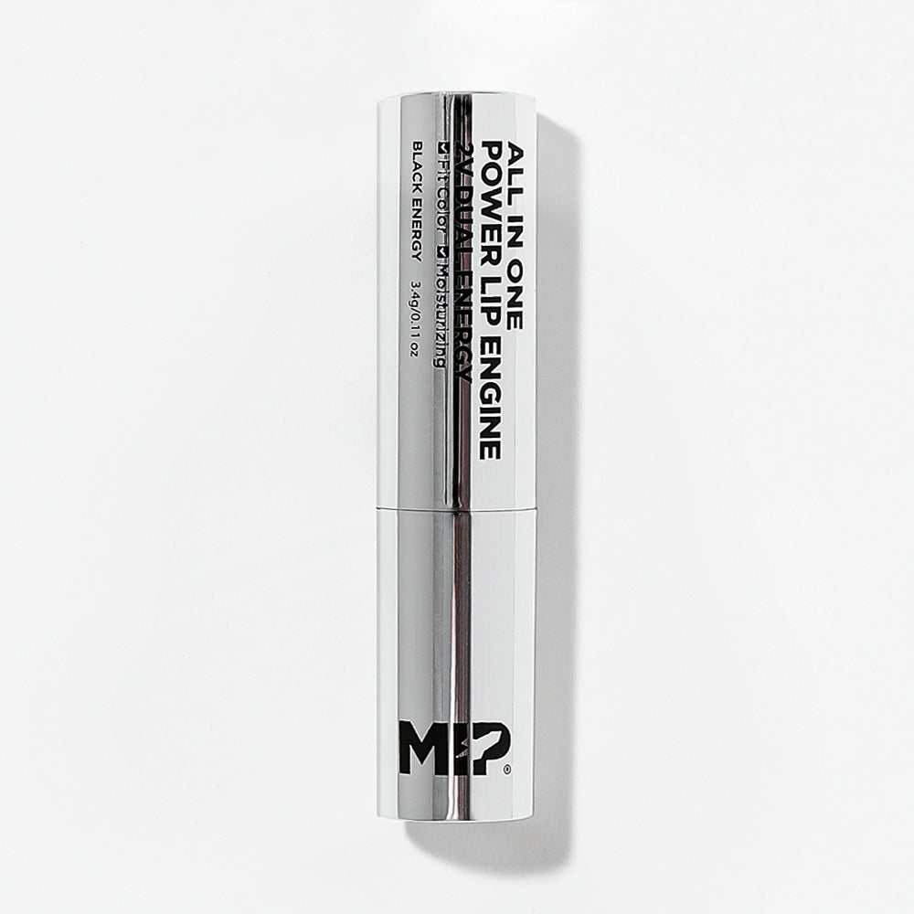 MIP All-in-One Power Lip Enging Color Lip Balm 3.4g de la marque MIP, tube argenté sur fond blanc, vue produit.