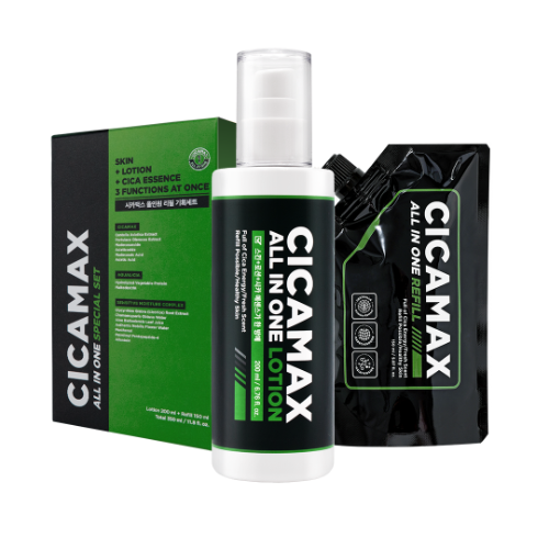 MIP Cicamax Sensitive All-in-One Lotion Set + Refill, crème pour peau sensible de la marque Cicamax, flacon + recharge