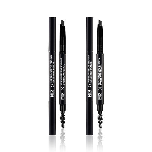 MIP Nunsseob Ending Eyebrow Pencil de la marque MIP, photo en gros plan sur fond blanc, stylo à sourcils noir.