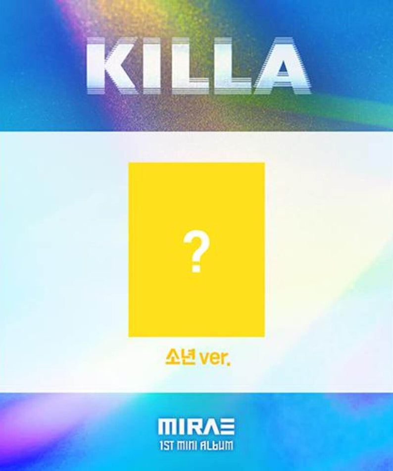 MIRAE - [KILLA - MIRAE 1st Mini Album ( ver.)] - Album Kpop : pochette KILLA version jaune, fond bleu arc-en-ciel.
