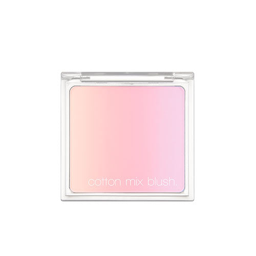 MISSHA  Cotton Mix Blusher 11g, boîtier transparent avec blush rose pâle, produit cosmétique sur fond clair.