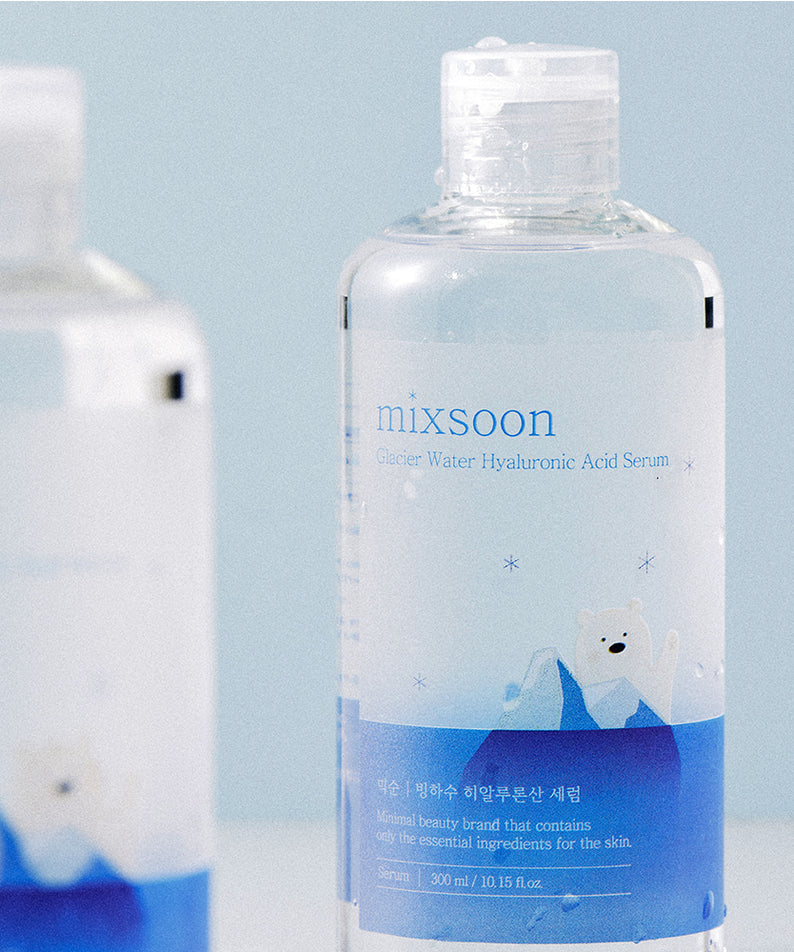 Sérum hydratant MIXSOON Glacier Water Hyaluronic Acid Serum 300ml avec eau de glacier et acide hyaluronique, bouteille de 300ml.