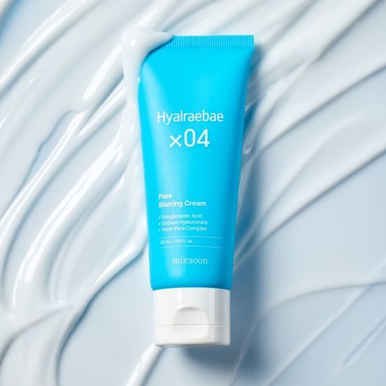 MIXSOON Hyalerbae Pore Blurring Cream 50ml : tube bleu sur fond crème, effet floutant pores, marque mixsoon.