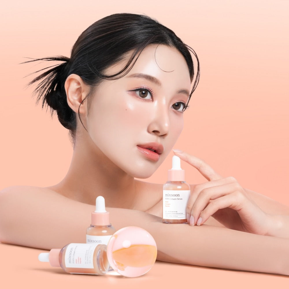Décris l'image en français en mentionnant le produit, la marque et le contexte visuel: MIXSOON PDRN Collagen Serum 30ml