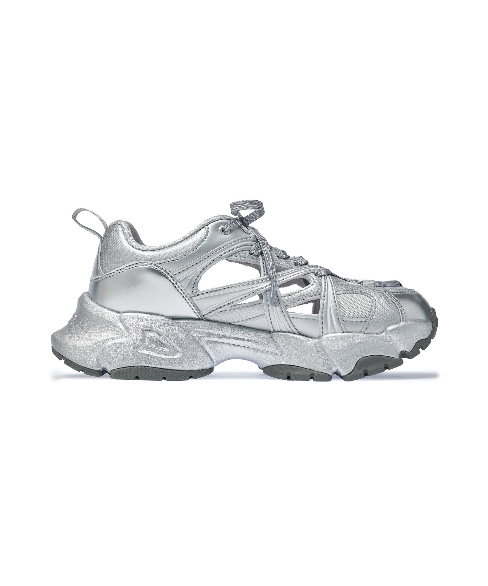 MLB Pastry Runner Mask Metal New York Yankees SILVER : chaussure argentée MLB, vue studio sur fond blanc.