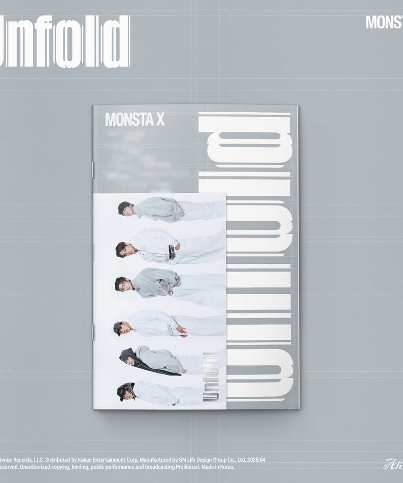 MONSTA X - [Unfold] Standard (Alive Ver. ) - Album Kpop, couverture “Unfold” grise avec photos des membres en visuel fan