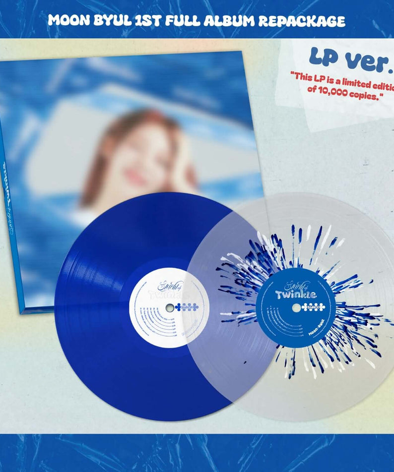 MOONBYUL - 1ST FULL ALBUM REPACKAGE [Starlit of Twinkle] (LP ver. / Limited) album Kpop, vinyles bleus, visuel promo.