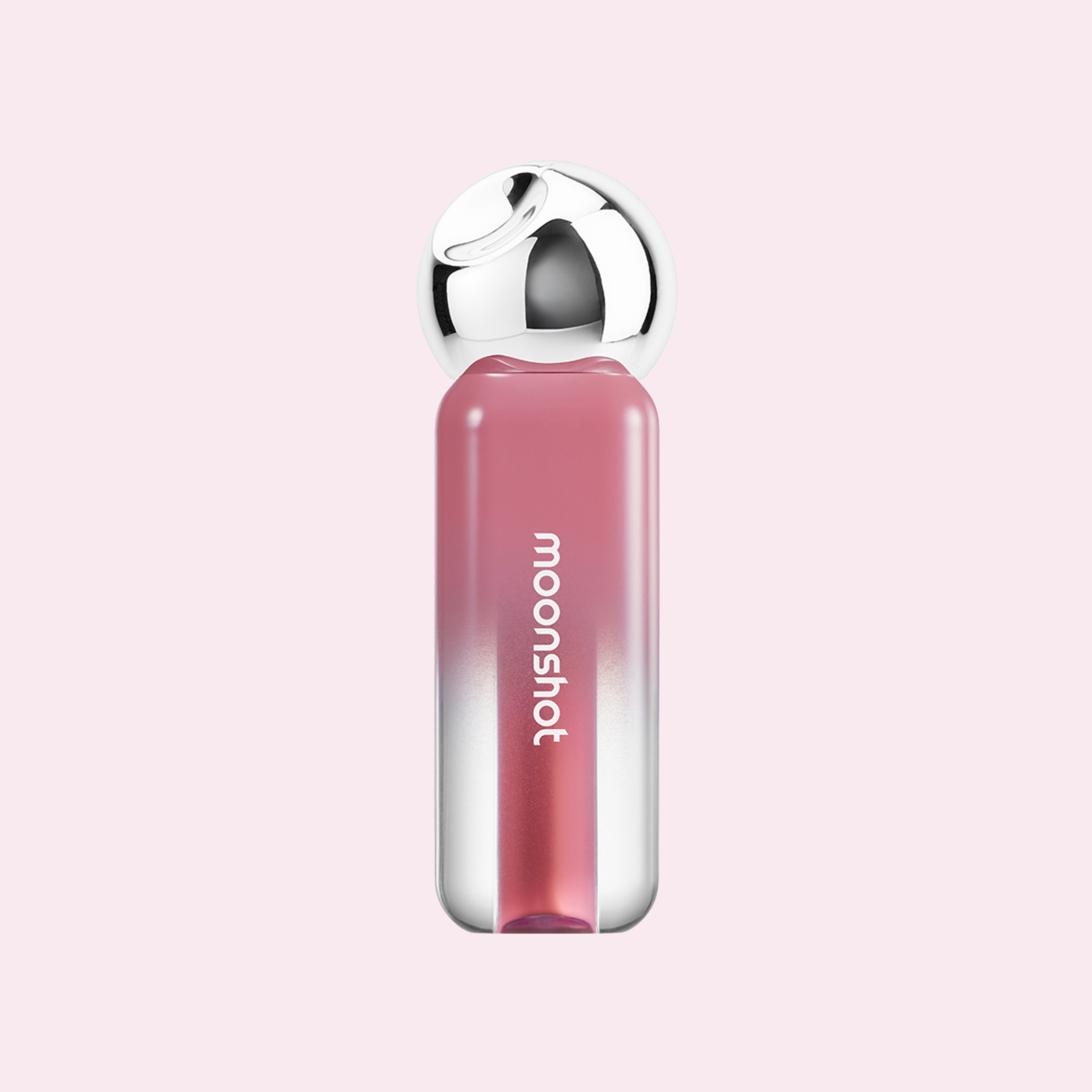MOONSHOT Jelly Moon Glow Tint de la marque MOONSHOT sur fond rose, flacon brillant, contexte maquillage.