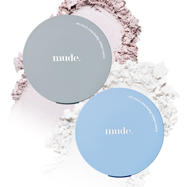 MUDE Settingn Powder Patch de la marque MUDE, sur poudre maquillage blanche et rosée, photo produit en gros plan.