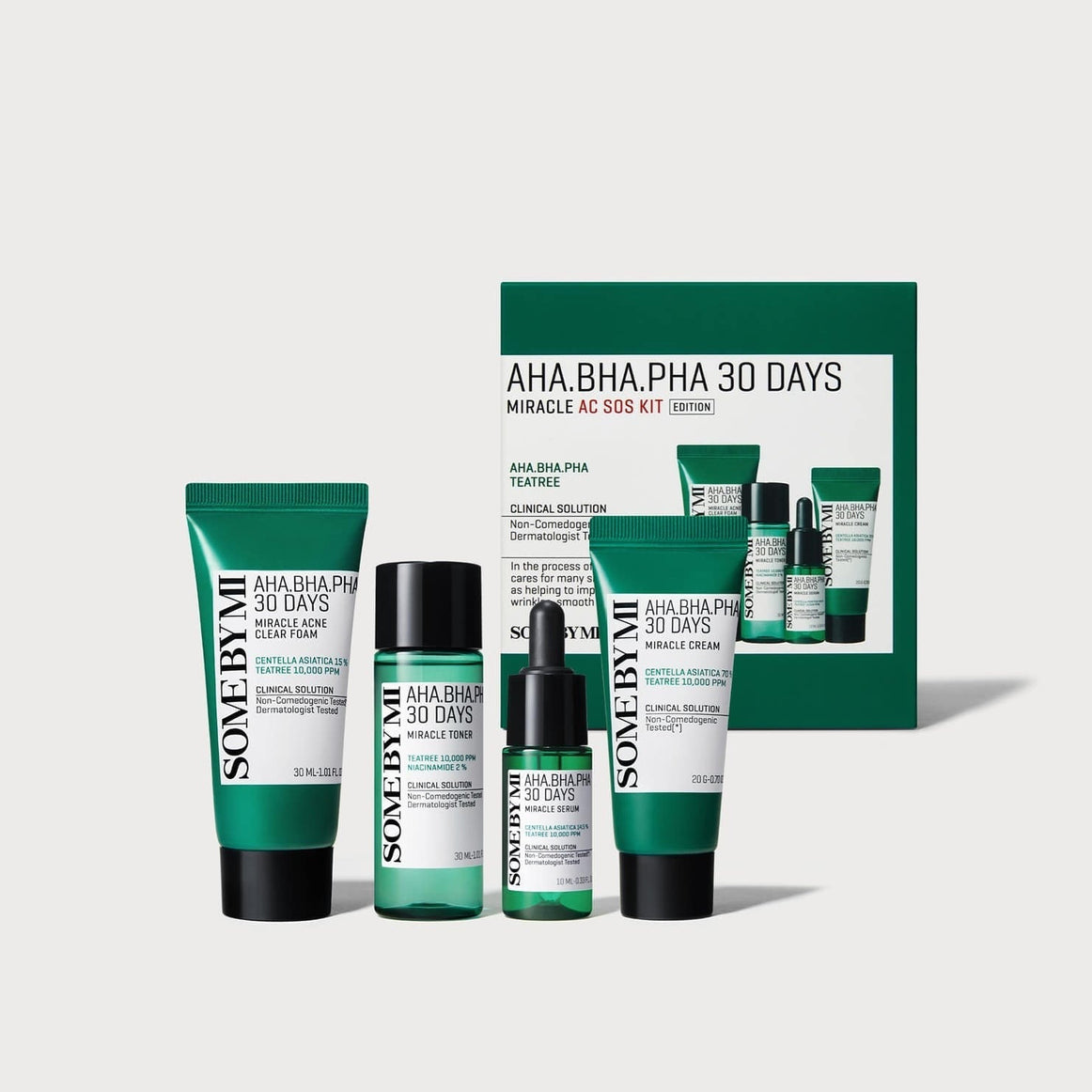 SOME BY MI AHA.BHA.PHA Miracle Acne SOS Kit (Foam+Toner+Serum+Cream) en stock sur Ma Petite Corée