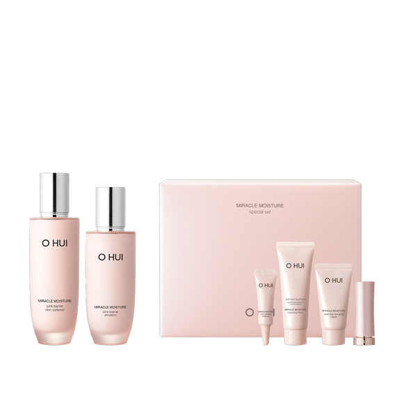 OHUI Miracle Moisture Pink Barrier Special Set (Softener, Cream, Foam, Emulsion, Essence, Mini Lipstick) en stock sur Ma Petite Corée