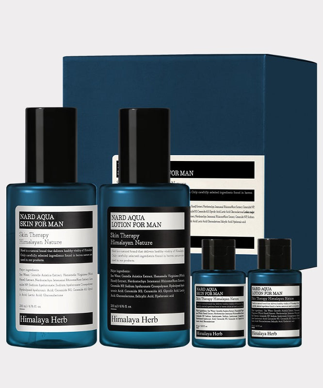 NARD  Aqua Skin Lotion 2 Pieces Set For  Men 200ml, coffret bleu avec bouteilles sur fond clair, vue produit marque NARD.