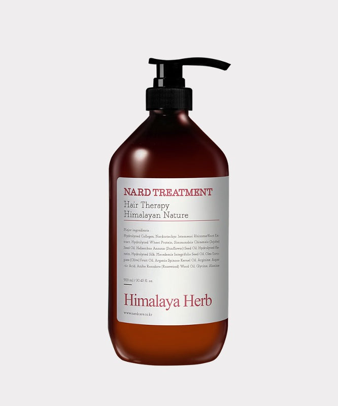 NARD Rose Wood Hair Treatment 1000ml de NARD : flacon brun avec pompe, sur fond clair, étiquetage “Himalaya Herb”.