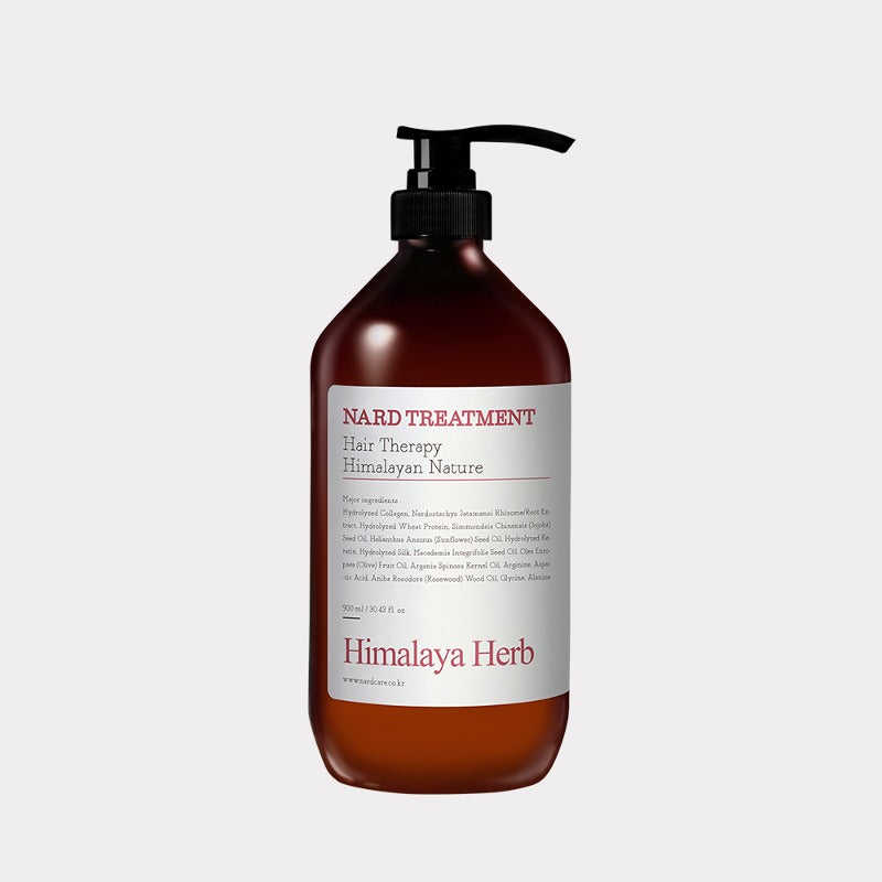 NARD Rose Wood Hair Treatment 1000ml de NARD : flacon brun avec pompe, sur fond clair, étiquetage “Himalaya Herb”.