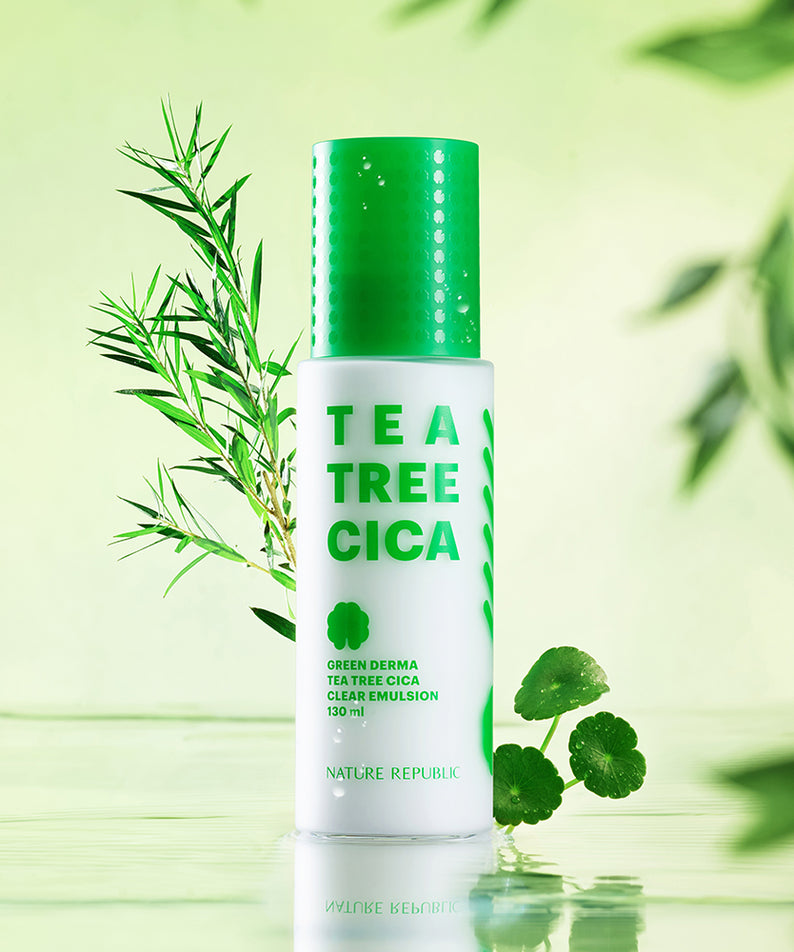 NATURE REPUBLIC Green Derma Tea Tree Cica Clear Emulsion 130ml pour peau apaisée et hydratée, 130ml.