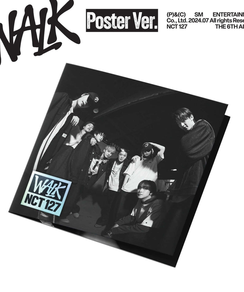 NCT 127 - 6th Album [WALK] (Poster Ver.) - Album Kpop : poster noir et blanc du groupe NCT 127, visuel promo.