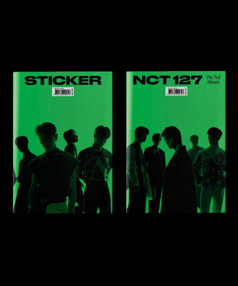 NCT - 3rd Full Album_[Sticker (Sticky Ver.)] - Album Kpop : couverture verte avec silhouettes NCT, sticker “STICKER”