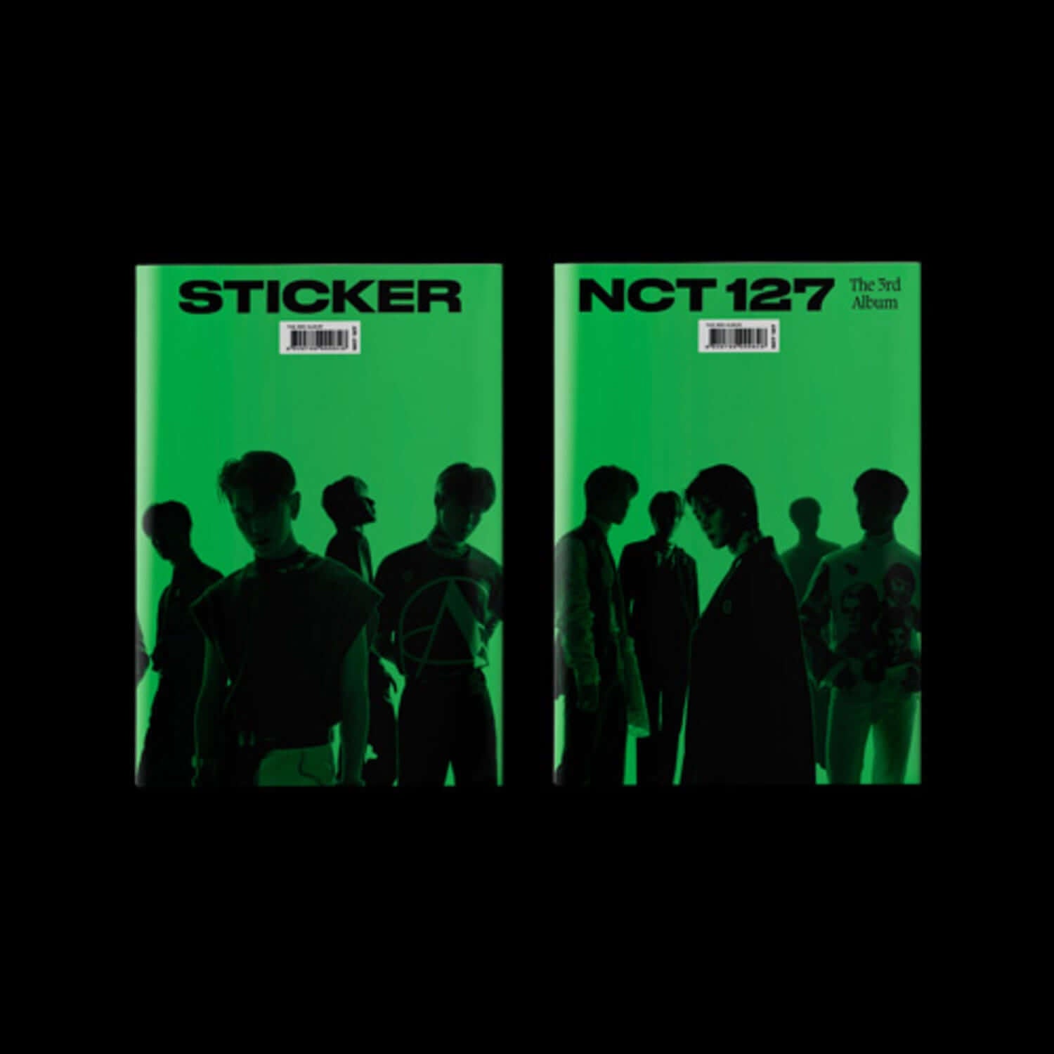 NCT - 3rd Full Album_[Sticker (Sticky Ver.)] - Album Kpop : couverture verte avec silhouettes NCT, sticker “STICKER”