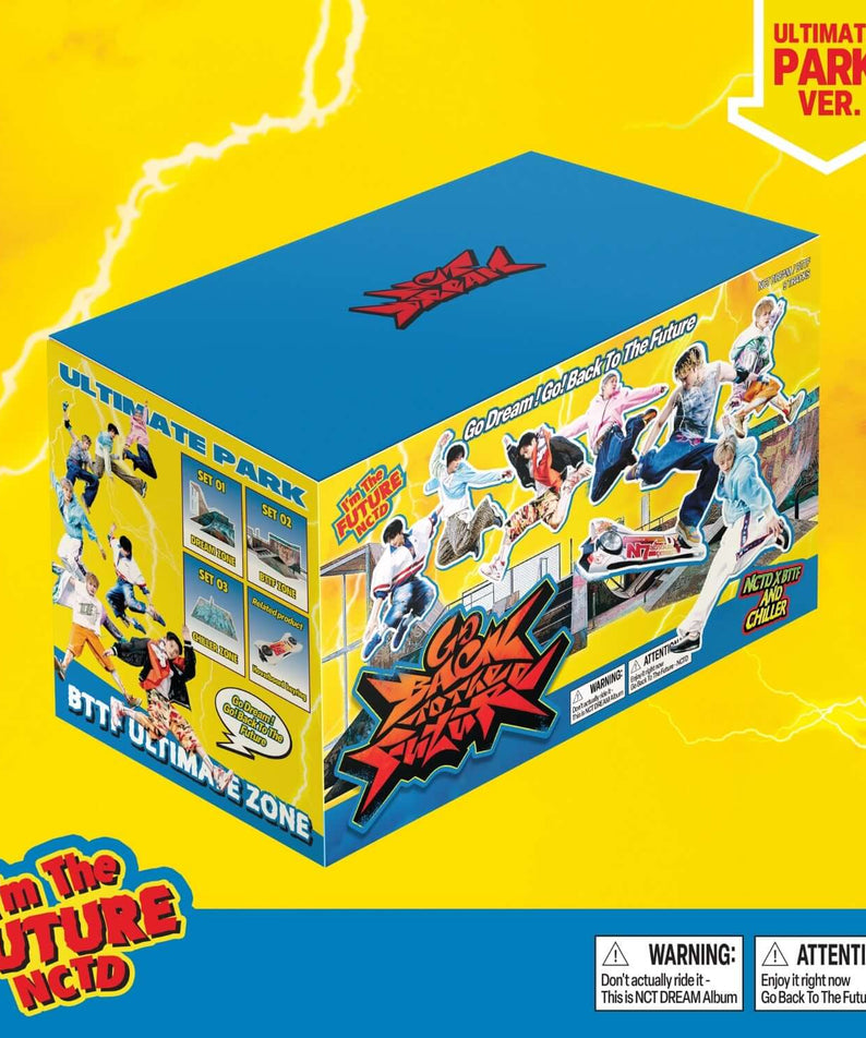 NCT DREAM - [Go Back To The Future] (Ultimate Park Ver.) - Album Kpop, packaging en visuel parc futuriste jaune, marque NCT DREAM