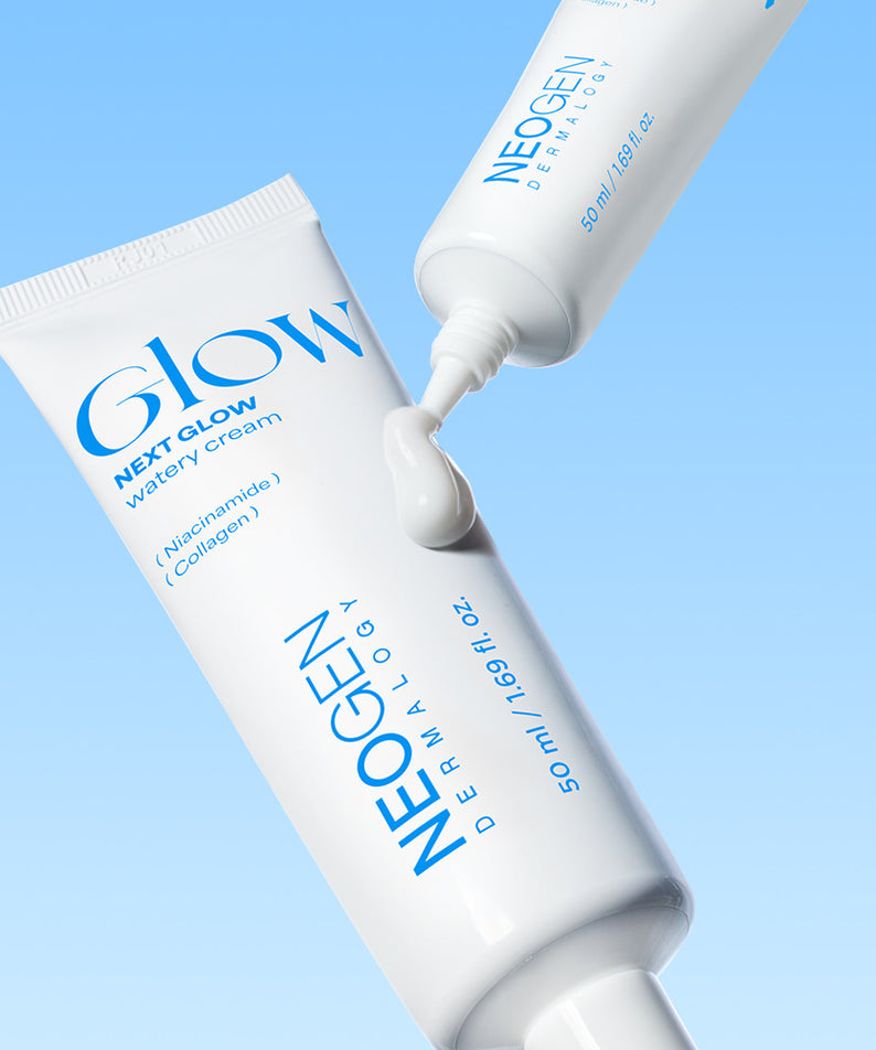 NEOGEN  Next Glow Moisture Cream 50ml de la marque NEOGEN, tubes blanc et bleu sur fond ciel