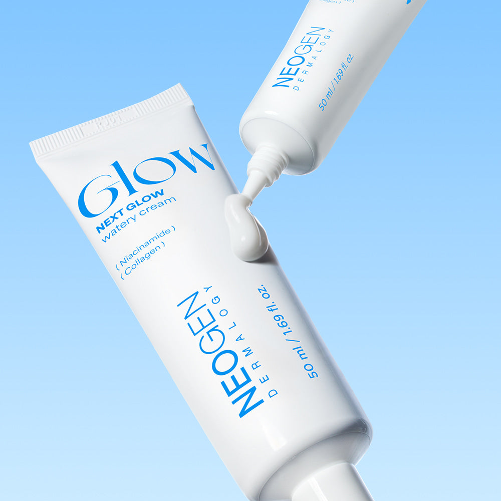 NEOGEN  Next Glow Moisture Cream 50ml de la marque NEOGEN, tubes blanc et bleu sur fond ciel
