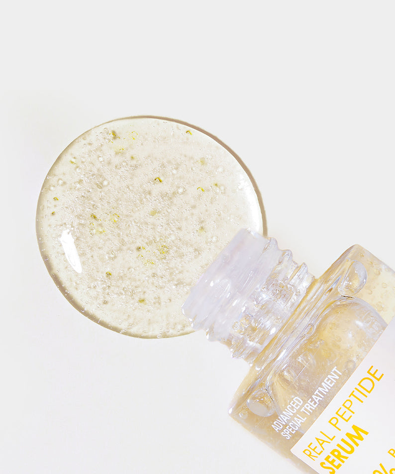 NEOGEN Real Peptide Serum 30ml de la marque NEOGEN, produit sur fond clair avec flacon et texture, visuel produit en gros plan