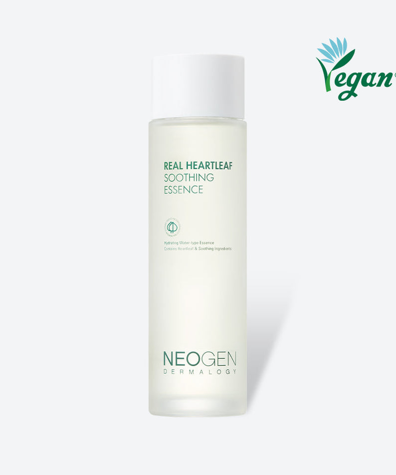 NEOGEN Real Heartleaf Soothing Essence 150ml, bouteille de 150ml avec logo vegan, cosmétique apaisante.