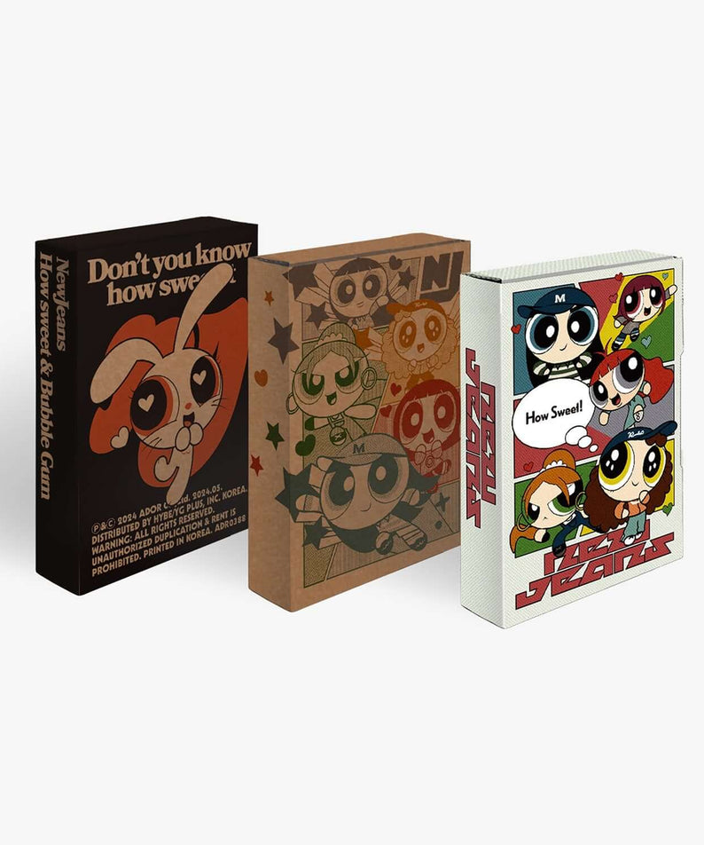 NEWJEANS - [How Sweet] (Weverse Albums ver.) - Album Kpop, coffrets illustrés sur fond clair, visuel produit marque NEWJEANS