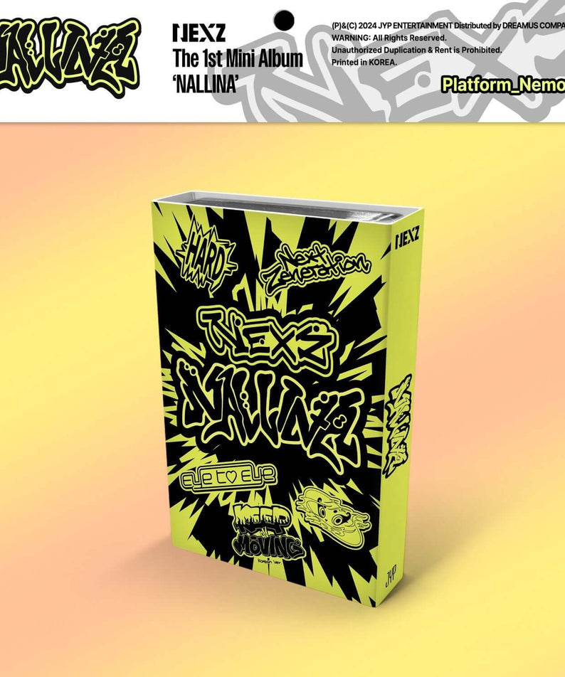 NEXZ - [NALLINA] (Platform Album ver.) - Album Kpop, boîtier NEXZ vert-jaune sur fond jaune, version plateforme