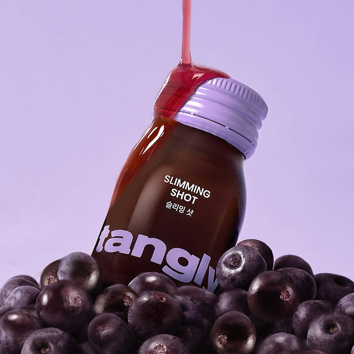 NOTHING BETTER Tangly Slimming Shot 7 Bottles, marque Tangly, bouteille sur myrtilles, fond violet