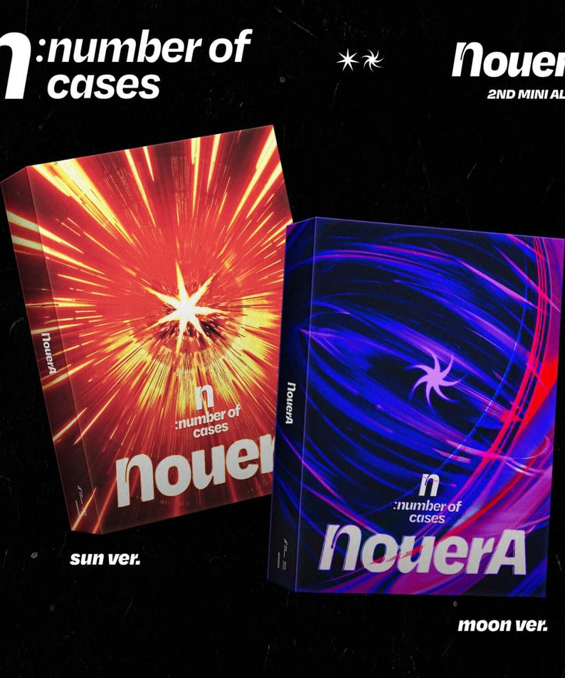 NOUERA - 2nd Album [n: number of cases] (Random 1 of 2) - Album Kpop, boîtiers Sun/Moon face à face, visuel néon.