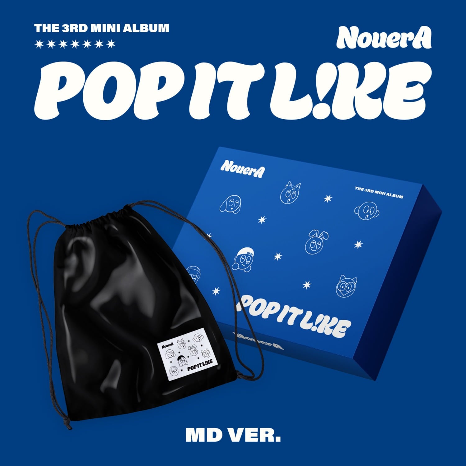 NOUERA - 3rd Album [POP IT LIKE] (MD VER.) - Album Kpop : pochette bleue, sac et visuels pop sur fond bleu