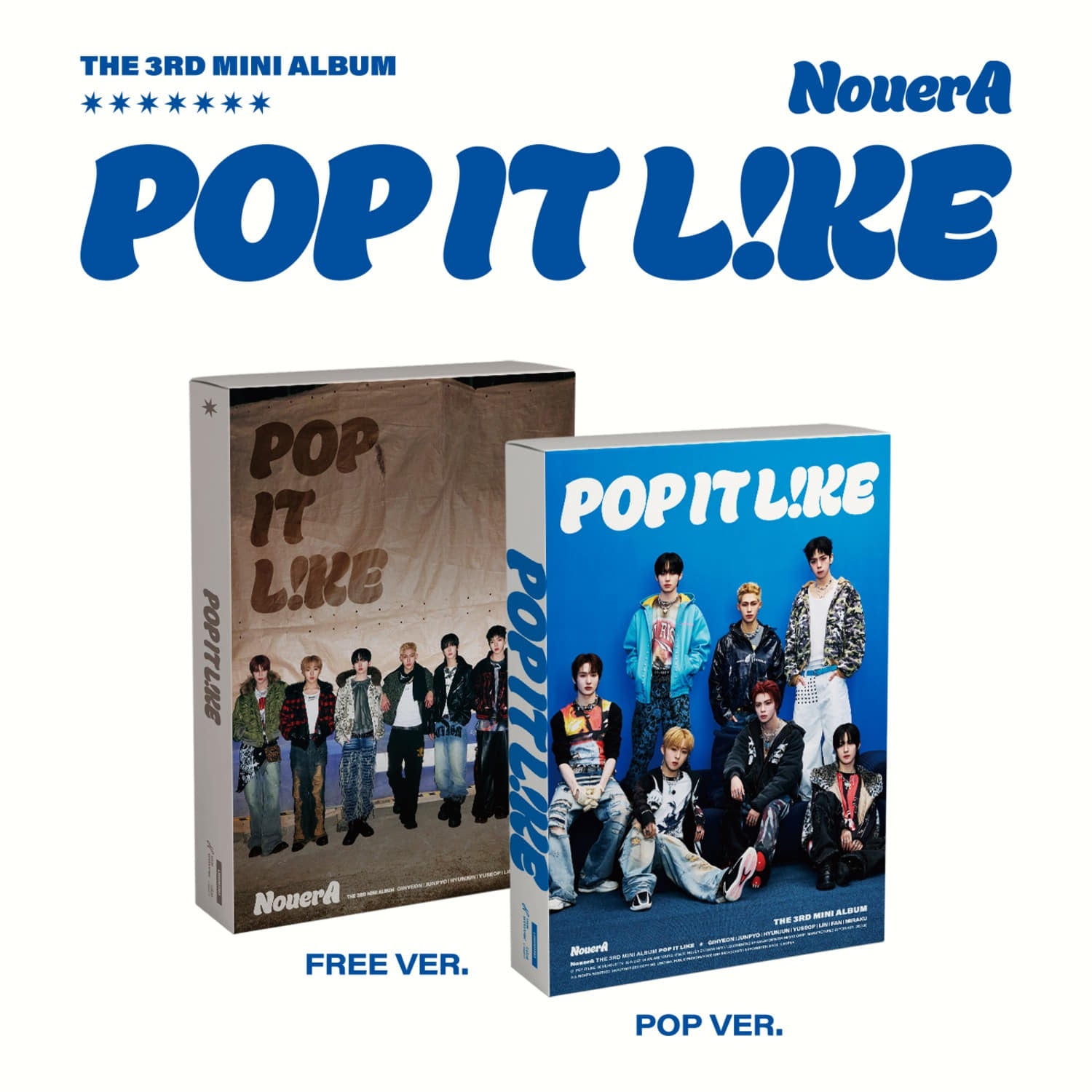 NOUERA - 3rd Album [POP IT LIKE] (POP VER. / FREE VER.) (Random 1 of 2) : album Kpop affiché, boîtes pop bleues