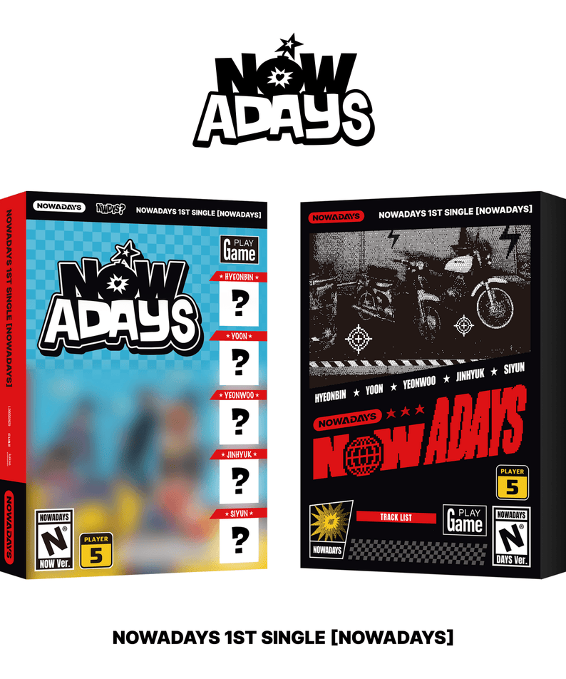 NOWADAYS - 1st Album [NOWADAYS] (Random) - Album Kpop, boîtiers NOWADAYS avec design noir et rouge sur fond blanc