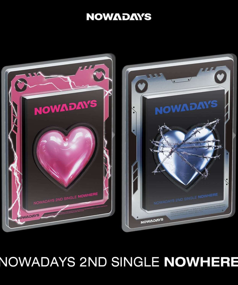 NOWADAYS - 2nd Single [NOWHERE] (Where Ver. / Here Ver.)(Random) - Album Kpop, visuel coffrets noir & rose, cœur illuminé