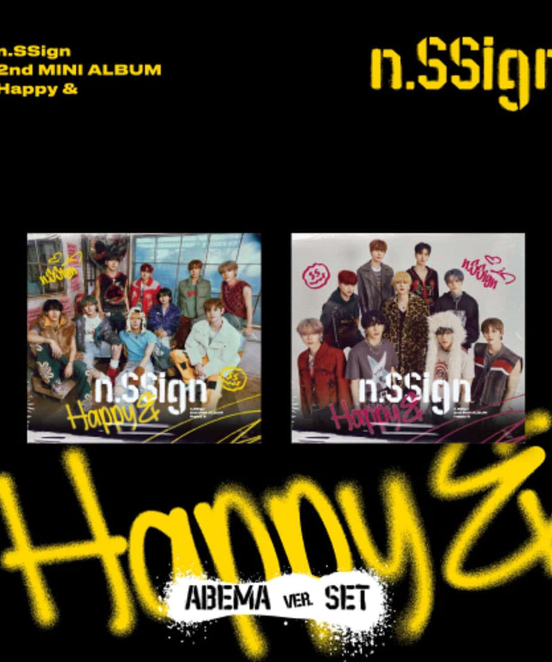 N.SSIGN - 2nd Album [Happy &] (Set of 2) - Album Kpop, visuel coffret Abema ver set, photos groupe sur fond noir.