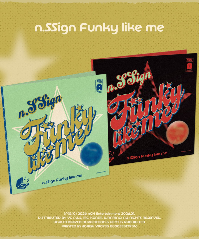 N.SSIGN - Funky like me (Random 1 of 2) - Album Kpop : jaquettes colorées sur fond jaune avec balles, visuel fan.