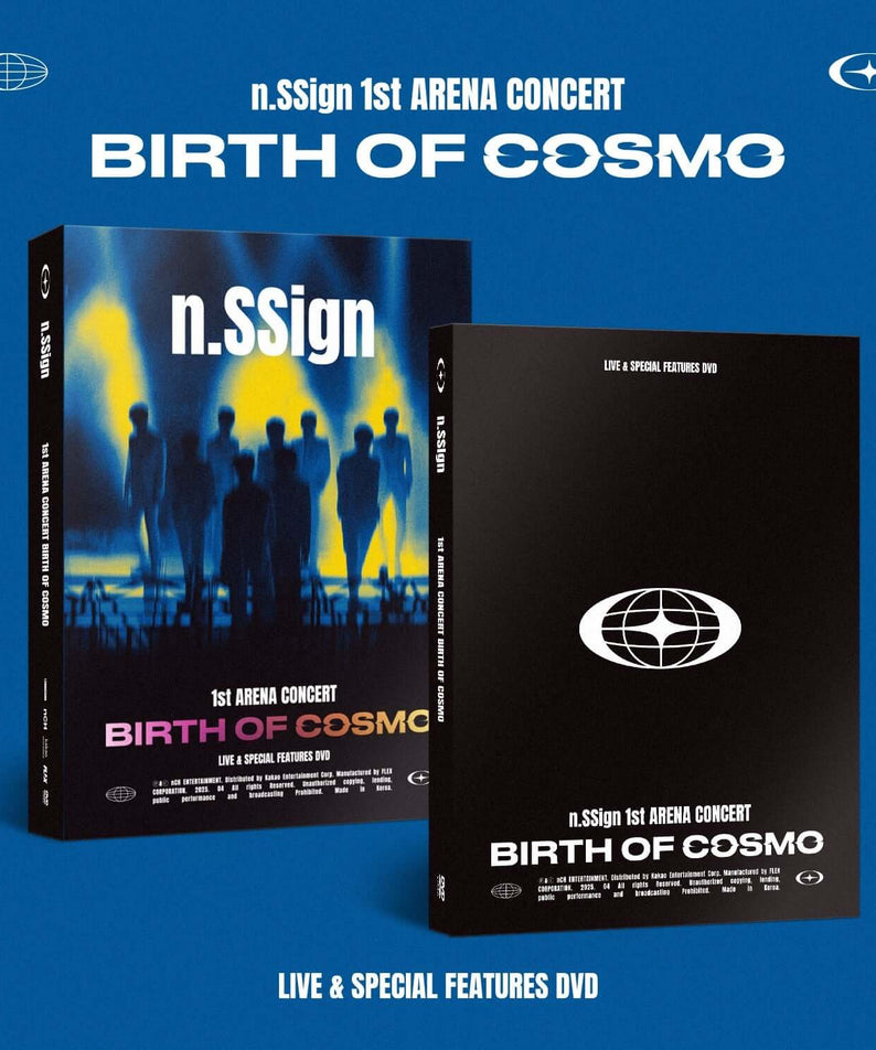 N.SSIGN - n.SSign 1st ARENA CONCERT [BIRTH OF COSMO] (DVD) - Album Kpop : jaquette DVD, concert en visuel cosmos bleu.