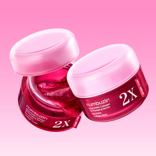 NUMBUZIN No.2 Rose PDRN Collagen 2X Plumping Serum 30ml : pots rosés sur fond rose, marque numbuizin