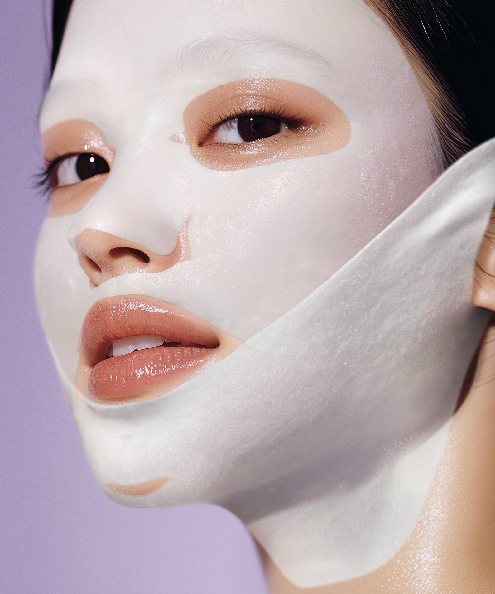 NUMBUZIN No.9 NMN Bio Lifting Full Face Pack 4 sheets : masque visage sur modèle, peau lumineuse, ambiance spa