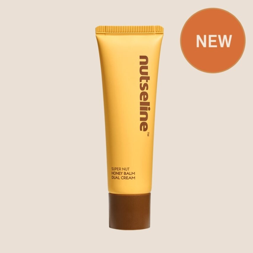 NUTSELINE  Super Nut Honey Balm Dual Cream 60ml : tube miel et crème sur fond clair, visuel produit NEW