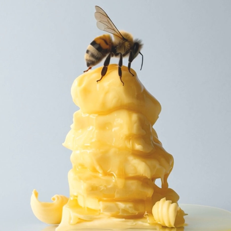 Décris l'image en français en mentionnant le produit, la marque et le contexte visuel : OBGE Honey Butter Hand Cream 50ml, texture miel.