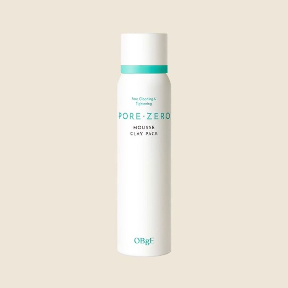 OBGE Pore Zero Mousse Clay Pack de la marque OBGE, flacon blanc sur fond crème, visuel produit cosmétique.