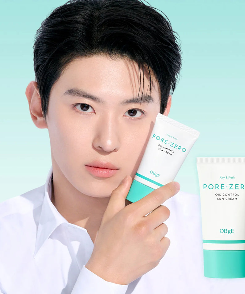 Décris l'image en français en mentionnant le produit, la marque et le contexte visuel : OBGE Pore Zero Oil Control Sunscreen 50ml
