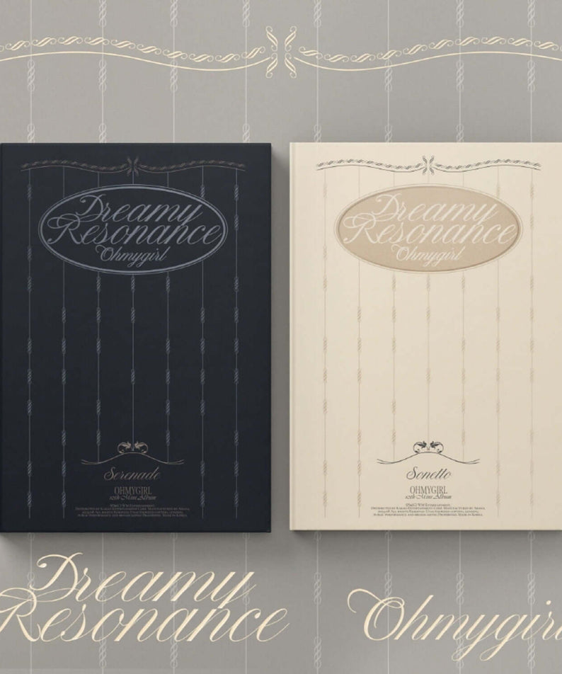 OH MY GIRL - 10th Album [Dreamy Resonance] (Set of 2) - Album Kpop : coffrets noirs et blancs sur fond déco