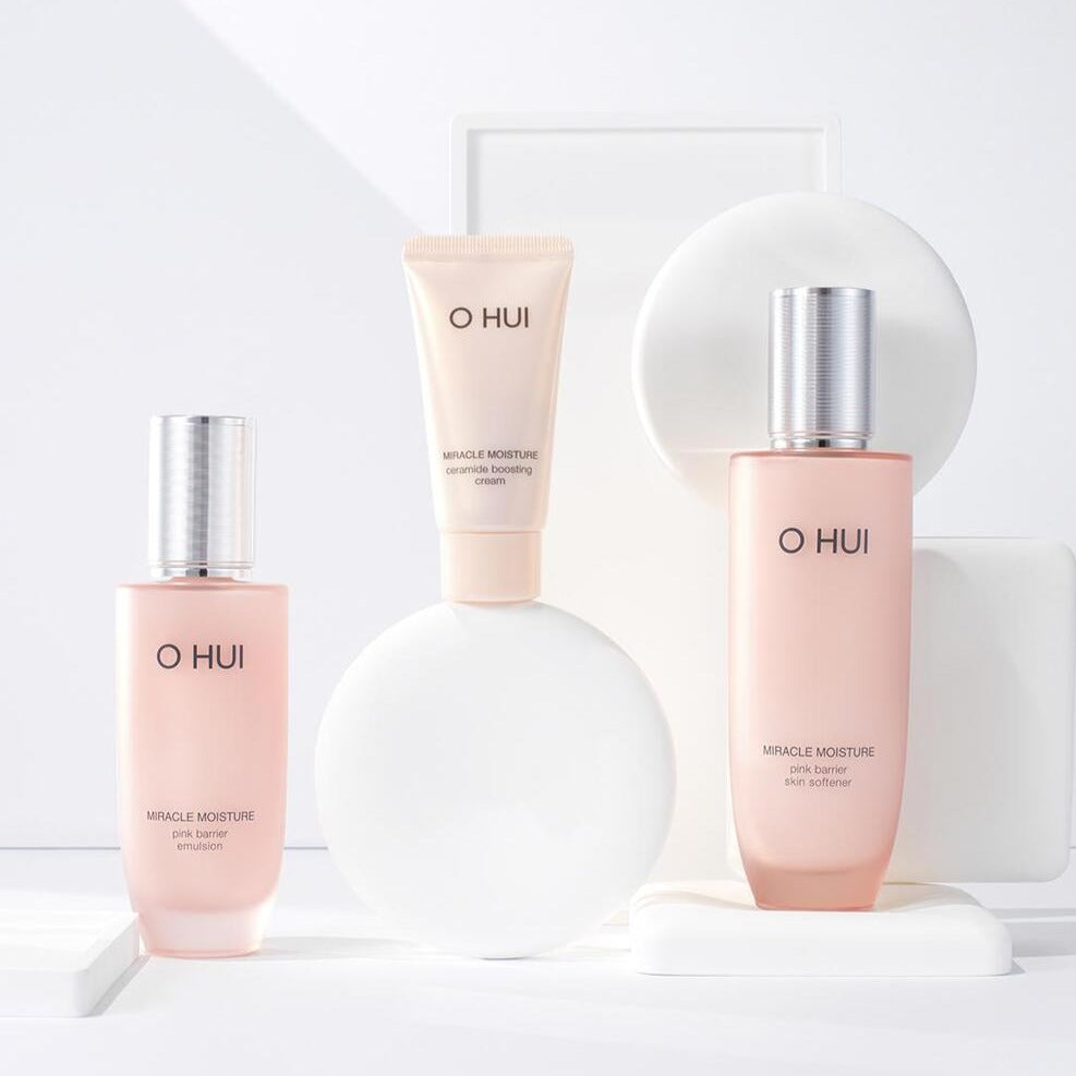 OHUI Miracle Moisture Pink Barrier Basic set (Softener, Cream, Emulsion) disponible sur Ma petite Coree, ton Eshop 100% K-beauty en direct de Seoul