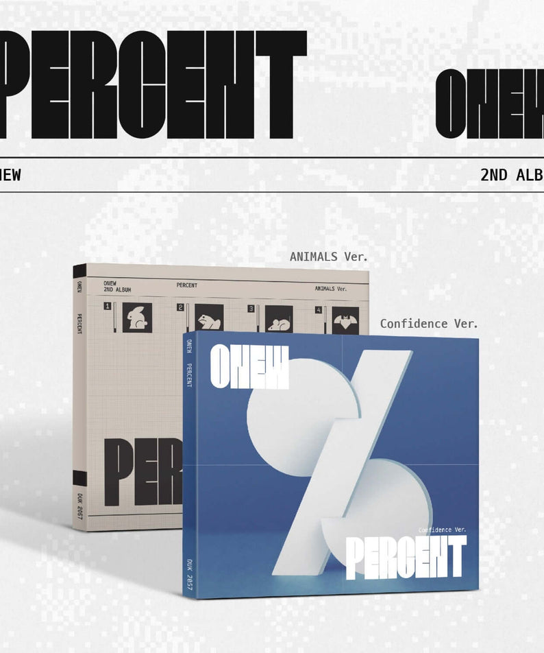 ONEW - 2nd Full Album PERCENT (Digipack Ver.) (Random 1 of 2) - Album Kpop, pack Digipack bleu/animaux sur fond clair